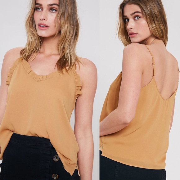 Ruffle Sleeve Corduroy Top in Camel Brown